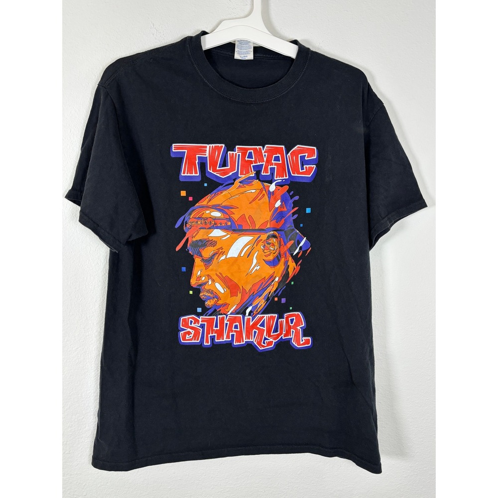 Tupac Shakur Graphic T-Shirt Black Short Sleeve Hip Hop Rap Tee Mens Medium